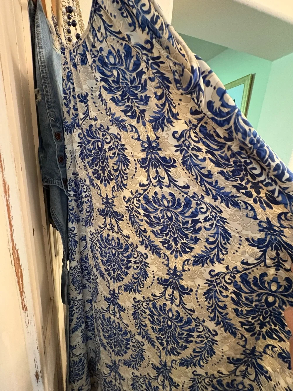 Blue and Cream Floral Maxi dress